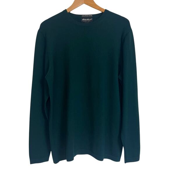 Eddie Bauer Size XL Italian Merino Wool Blend Long Sleeve Forest Green Sweater - Picture 1 of 9